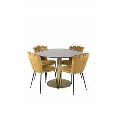 Estelle Round Dining Table ø106 H75 - Black / Brass, Limhamn Light - Chair - Gold Velvet_4