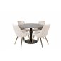 Estelle Round Dining Table ø106 H75 - Black / Black, Velvet Deluxe Dining Chair - Beige / Brass_4