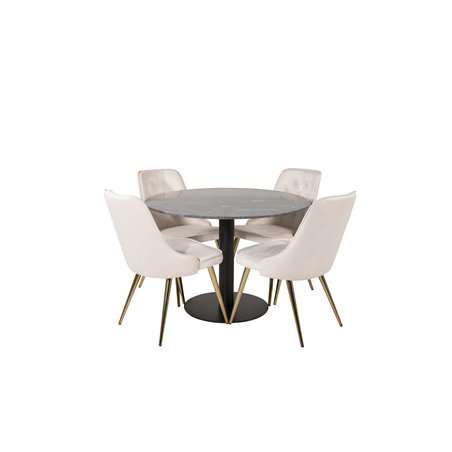 Estelle Round Dining Table ø106 H75 - Black / Black, Velvet Deluxe Dining Chair - Beige / Brass_4