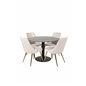 Estelle Round Dining Table ø106 H75 - Black / Black, Velvet Deluxe Dining Chair - Beige / Brass_4