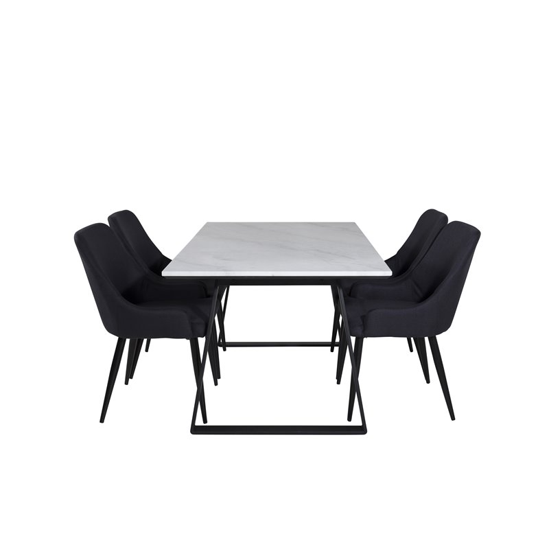 Estelle Dining Table 140*90 - White / Black, Plaza Dining Chair - Black Legs - Black Fabric_4