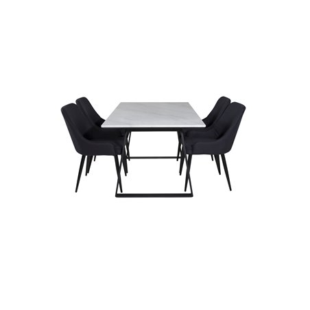 Estelle Dining Table 140*90 - White / Black, Plaza Dining Chair - Black Legs - Black Fabric_4