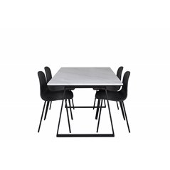 Estelle Dining Table 140*90 - White / Black, Arctic Dining Chair - Black Legs - Black Plastic_4