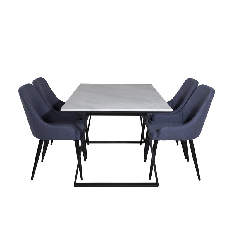 Estelle Dining Table 140*90 - White / Black, Plaza Dining Chair - Black Legs - Blue Fabric_4