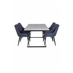 Estelle Dining Table 140*90 - White / Black, Plaza Dining Chair - Black Legs - Blue Fabric_4