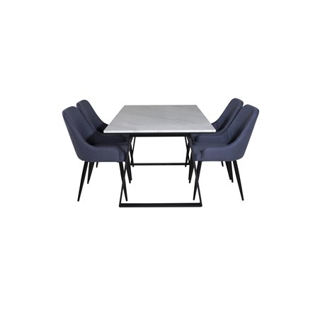 Estelle Dining Table 140*90 - White / Black, Plaza Dining Chair - Black Legs - Blue Fabric_4