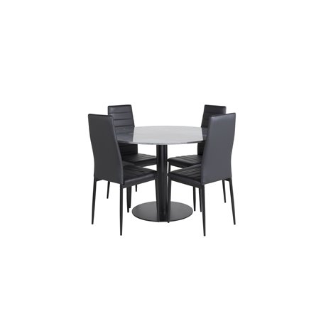 Estelle Round Dining Table ø106 H75 - Black / Black, Slim High Back Dining Chair - Black Legs - Black PU_4