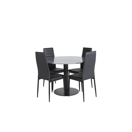 Estelle Round Dining Table ø106 H75 - Black / Black, Slim High Back Dining Chair - Black Legs - Black PU_4