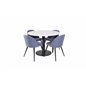 Estelle Round Dining Table ø106 H75 - White / Black, Velvet Dining Chiar - Black legs - Blue Fabric_4