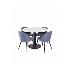 Estelle Rundt Spisebord ø106 H75 - Hvid / Sort, Velvet Dining Chiar - Sorte ben - Blue Stof_4