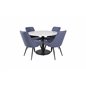 Estelle Round Dining Table ø106 H75 - White / Black, Velvet Deluxe Dining Chair - Black Legs - Blue Fabric_4