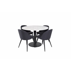 Estelle Round Dining Table ø106 H75 - White / Black, Velvet Dining Chiar - Black legs- Black Fabric_4