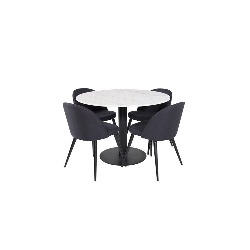 Estelle Rundt Spisebord ø106 H75 - Hvid / Sort, Velvet Dining Chiar - Sorte ben- Sort Stof_4