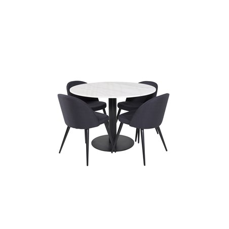 Estelle Round Dining Table ø106 H75 - White / Black, Velvet Dining Chiar - Black legs- Black Fabric_4