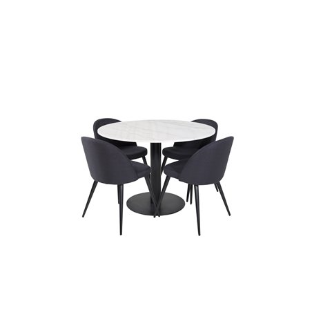 Estelle Round Dining Table ø106 H75 - White / Black, Velvet Dining Chiar - Black legs- Black Fabric_4