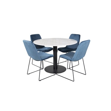 Estelle Round Dining Table ø106 H75 - White / Black, Muce Dining Chair - Black Legs - Blue Velvet_4