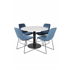 Estelle Round Dining Table ø106 H75 - White / Black, Muce Dining Chair - Black Legs - Blue Velvet_4