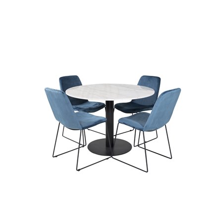 Estelle Round Dining Table ø106 H75 - White / Black, Muce Dining Chair - Black Legs - Blue Velvet_4