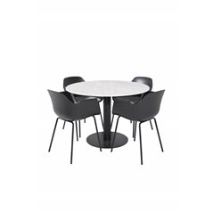 Estelle Round Dining Table ø106 H75 - White / Black, Comfort Plastic Dining Chair - Black Legs -Black Plastic_4