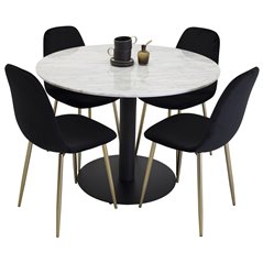 Estelle Round Dining Table ø106 H75 - White / Black, Polar Dining Chair - Black / Brass_4