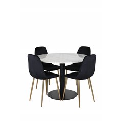 Estelle Round Dining Table ø106 H75 - White / Black, Polar Dining Chair - Black / Brass_4