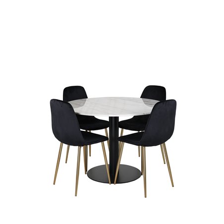 Estelle Round Dining Table ø106 H75 - White / Black, Polar Dining Chair - Black / Brass_4