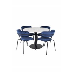 Estelle Round Dining Table ø106 H75 - White / Black, Arrow armchair - Black Legs - Blue Velvet_4