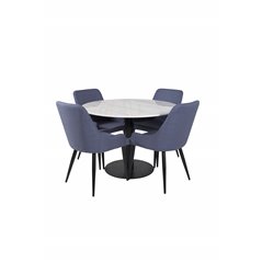 Estelle Round Dining Table ø106 H75 - White / Black, Plaza Dining Chair - Black Legs - Blue Fabric_4