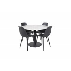 Estelle Round Dining Table ø106 H75 - White / Black, Polar Plastic Dining Chair - Black Legs / Black Plastic_4