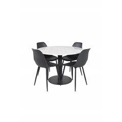 Estelle Round Dining Table ø106 H75 - White / Black, Polar Plastic Dining Chair - Black Legs / Black Plastic_4