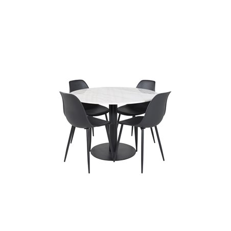 Estelle Round Dining Table ø106 H75 - White / Black, Polar Plastic Dining Chair - Black Legs / Black Plastic_4