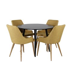 Estelle Round Dining Table ø106 H75 - Black / Brass, Velvet Deluxe Dining Chair - Blue / Brass_4