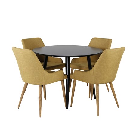 Estelle Round Dining Table ø106 H75 - Black / Brass, Velvet Deluxe Dining Chair - Blue / Brass_4