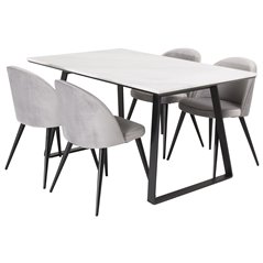 Estelle Dining Table 140*90 - White / Black, Velvet Dining Chair - Light Grey / Black_4