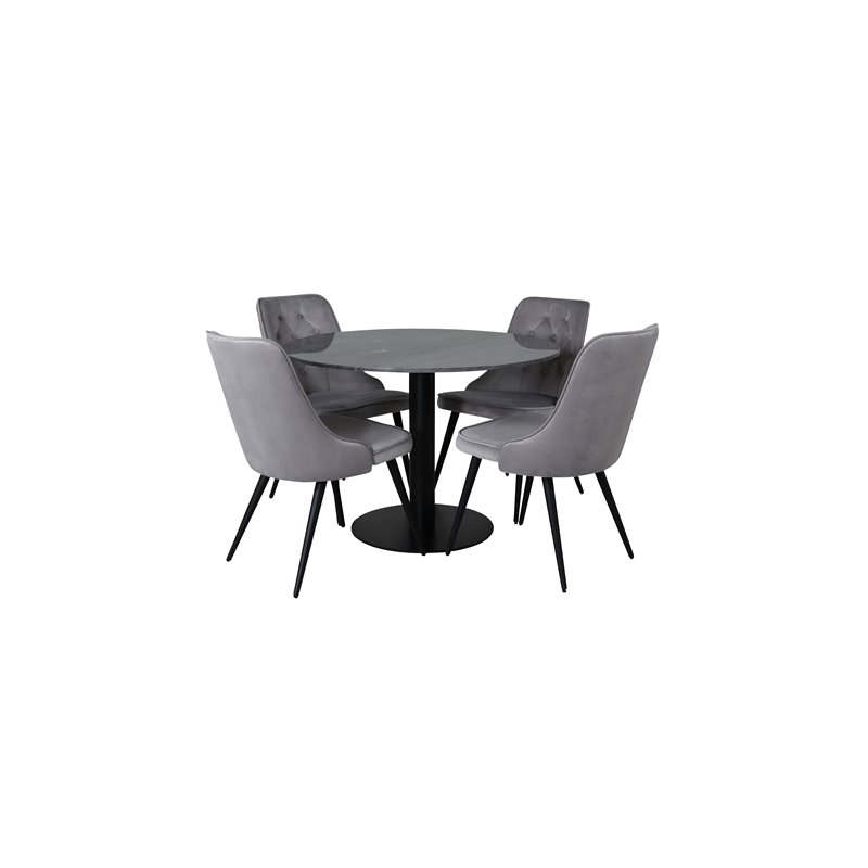 Estelle Round Dining Table ø106 H75 - Black / Black, Velvet Deluxe Dining Chair - Light Grey / Black_4