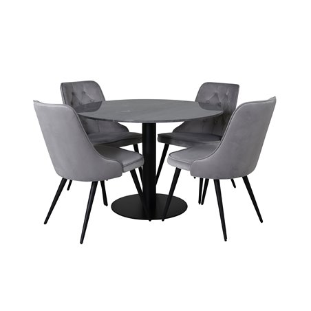 Estelle Round Dining Table ø106 H75 - Black / Black, Velvet Deluxe Dining Chair - Light Grey / Black_4