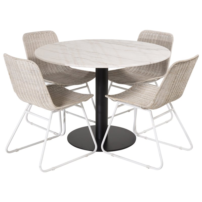 Estelle Round Dining Table ø106 H75 - White / Black, Cirebon Dining Chair - White Wash_4