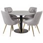 Estelle Round Dining Table ø106 H75 - Black / Black, Velvet Deluxe Dining Chair - Light Grey / Brass_4