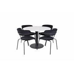 Estelle Round Dining Table ø106 H75 - White / Black, Arrow armchair - Black Legs - Black Velvet_4