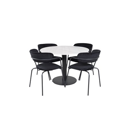 Estelle Round Dining Table ø106 H75 - White / Black, Arrow armchair - Black Legs - Black Velvet_4