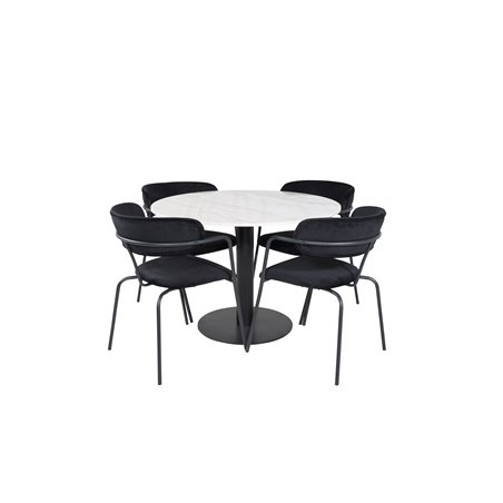 Estelle Round Dining Table ø106 H75 - White / Black, Arrow armchair - Black Legs - Black Velvet_4