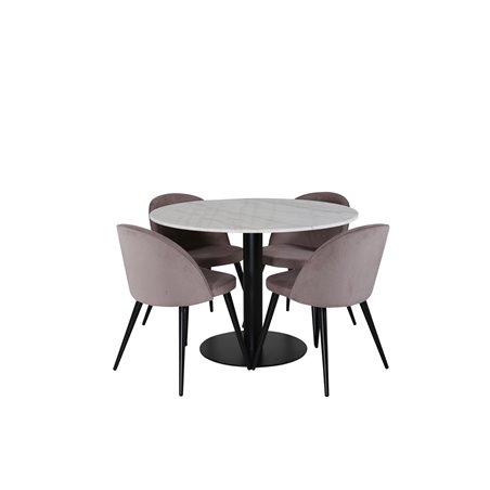 Estelle Round Dining Table ø106 H75 - White / Black, Velvet Dining Chair Corduroy - Pink / Black_4