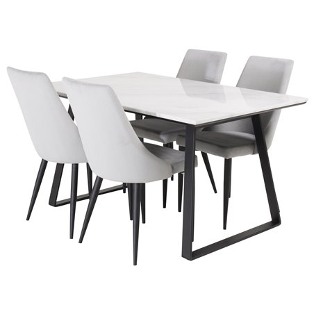 Estelle Dining Table 140*90 - White / Black, Leone Dining Chair - Grey / Black_4