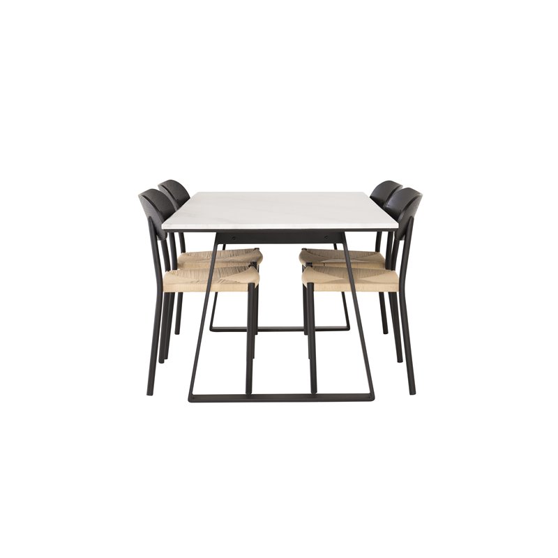 Estelle Dining Table 140*90 - White / Black, Polly Dining Chair - Nature / Black_4