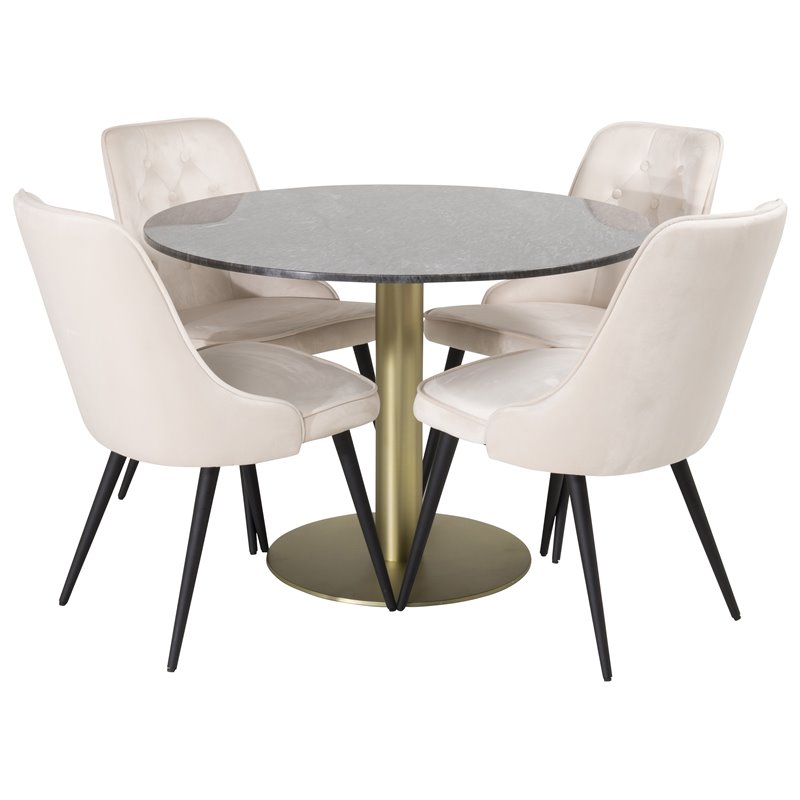 Estelle Round Dining Table ø106 H75 - Black / Brass, Velvet Deluxe Dining Chair - Beige / Black_4