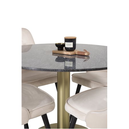 Estelle Round Dining Table ø106 H75 - Black / Brass, Velvet Deluxe Dining Chair - Beige / Black_4