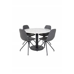 Estelle Round Dining Table ø106 H75 - White / Black, Polar Dining Chair with Spin function - black Legs - Black PU - Black Stitc