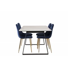 Estelle Dining Table 140*90 - White / Black, Polar Dining Chair - Blue / Brass_4