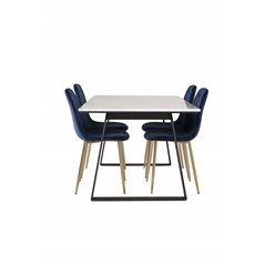 Estelle Dining Table 140*90 - White / Black, Polar Dining Chair - Blue / Brass_4