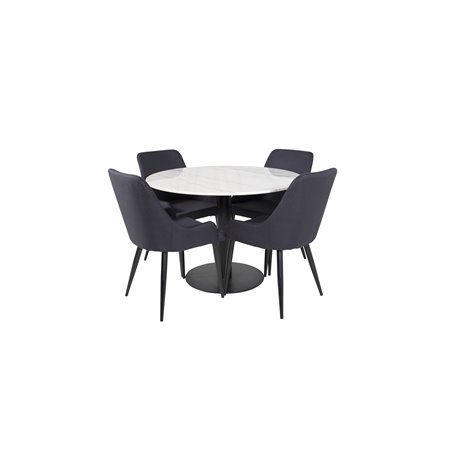 Estelle Round Dining Table ø106 H75 - White / Black, Plaza Dining Chair - Black Legs - Black Fabric_4